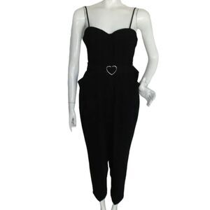 LOVERS + FRIENDS Jumpsuit, M, Black Jacquard Stripe, Spaghetti Strap, Heart Belt